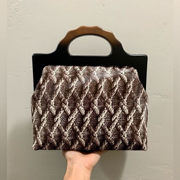 Handmade Genuine Hair-on Calf-hide Wooden Frame Top Handle Bag & 2 Strap Styles - Picture 1 of 16